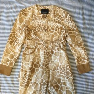 Hettabretz 2 piece Designer Giraffe Pattern Silk Dress Beige and White